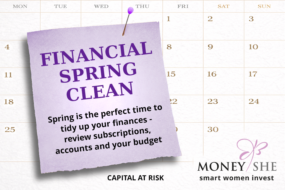 A note pinned to a calendar reminder to spring clean your finances budget your bills. give your finances the same treatment