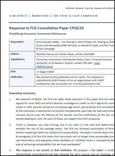 Response to FCA Consultation Paper CP26/24 Simplifying Consumer Investment Disclosures Document produced by SCM Direct